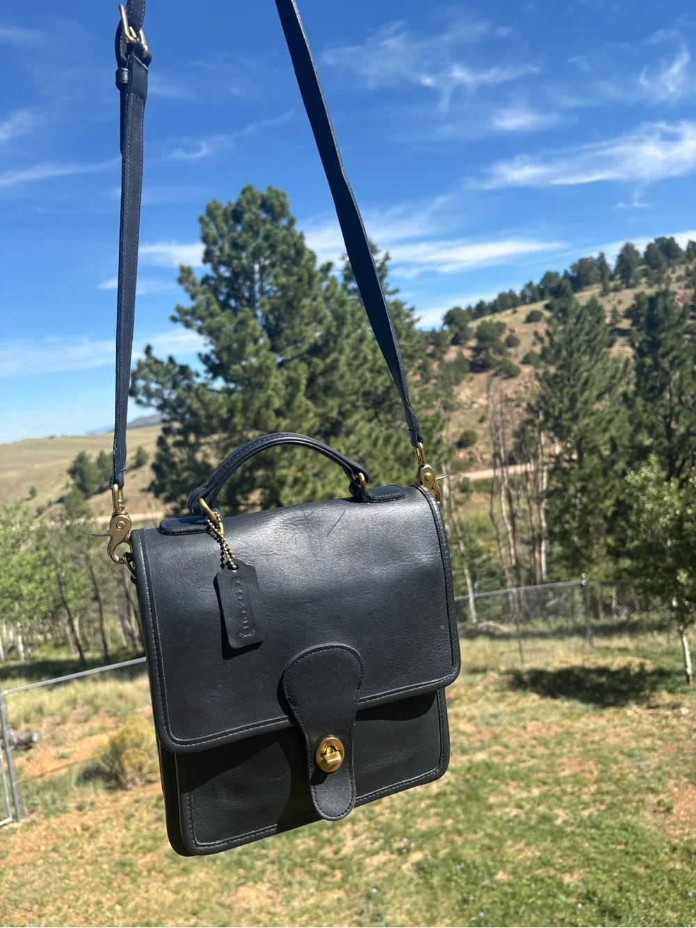RARE Coach Forest Green Vintage Station Bag With Crossbody Strap